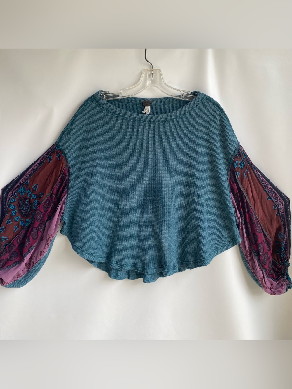 We the Free People mixed print patchwork boho hippie flowy oversized fall top